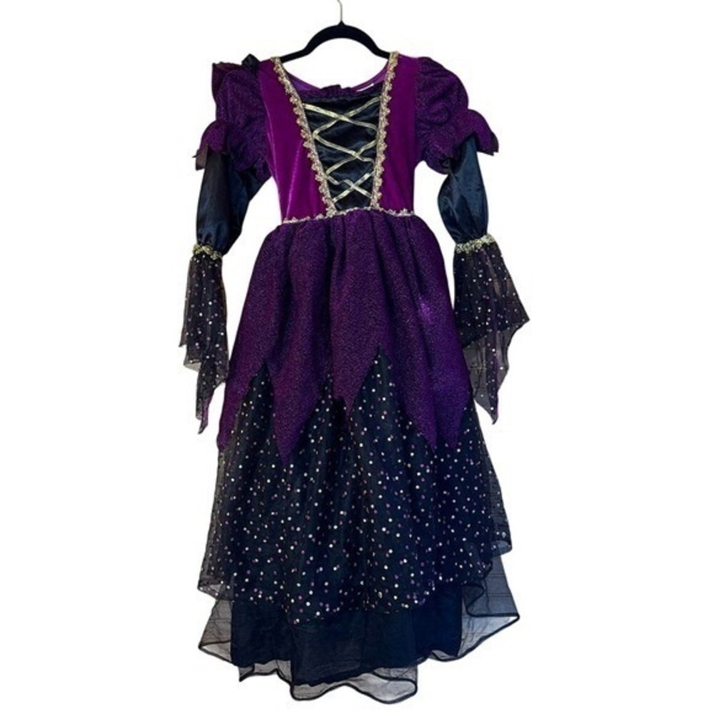 Costume Witch Dress Purple Black Gold Layered 10/12 Years Halloween Fancy Play